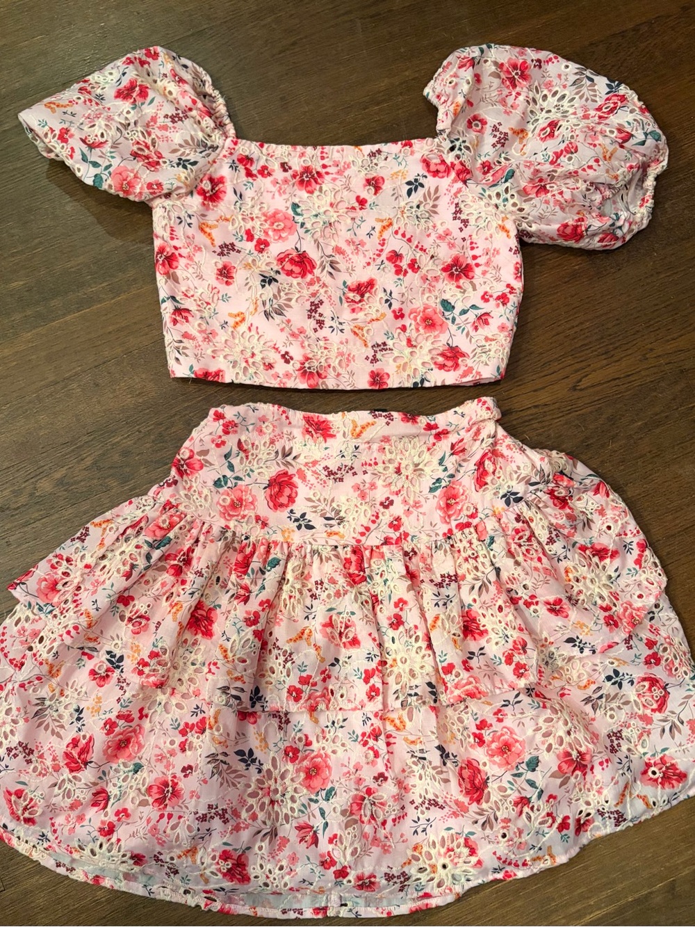 Bardot Pink Floral Two-Piece Crop Top & Tiered Skirt